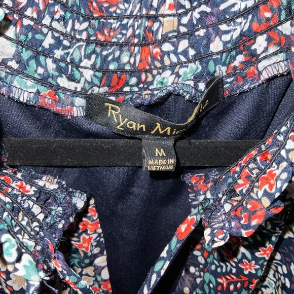 Ryan Michell Floral and Blue Graphic Dress with 3/4 Sleeves Size M - Picture 5 of 5